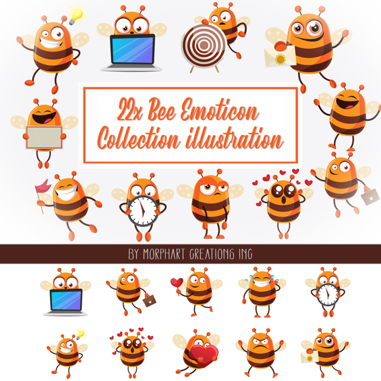 22 Bee Emoticon Collection Illustration MasterBundles
