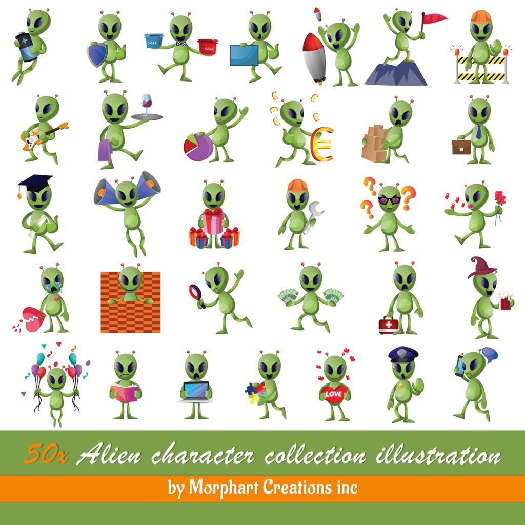 50 Alien Character Collection Illustration – Masterbundles