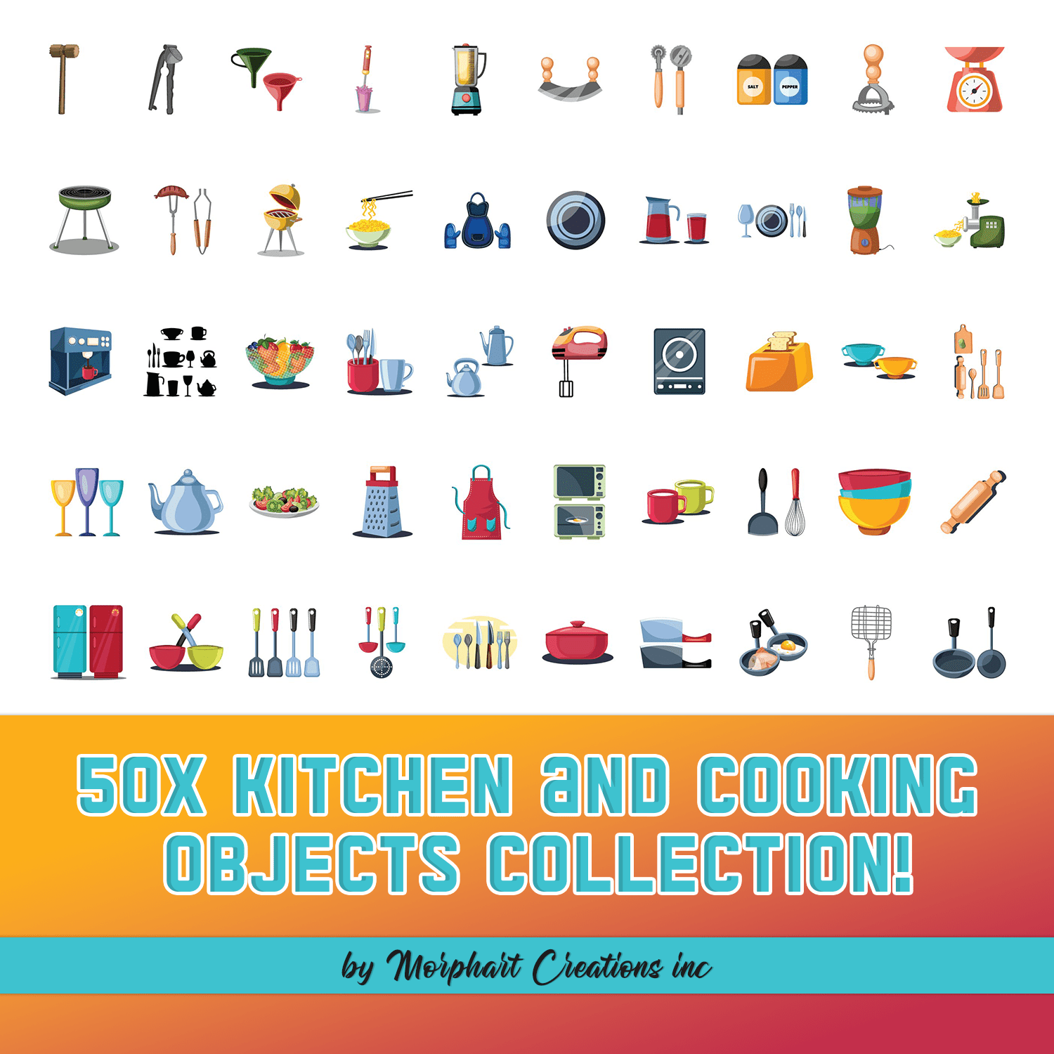 A collection of adorable images of kitchen and cooking items.
