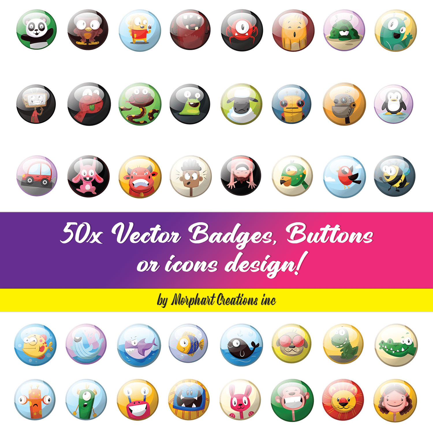 Set of images of adorable cartoon badges.