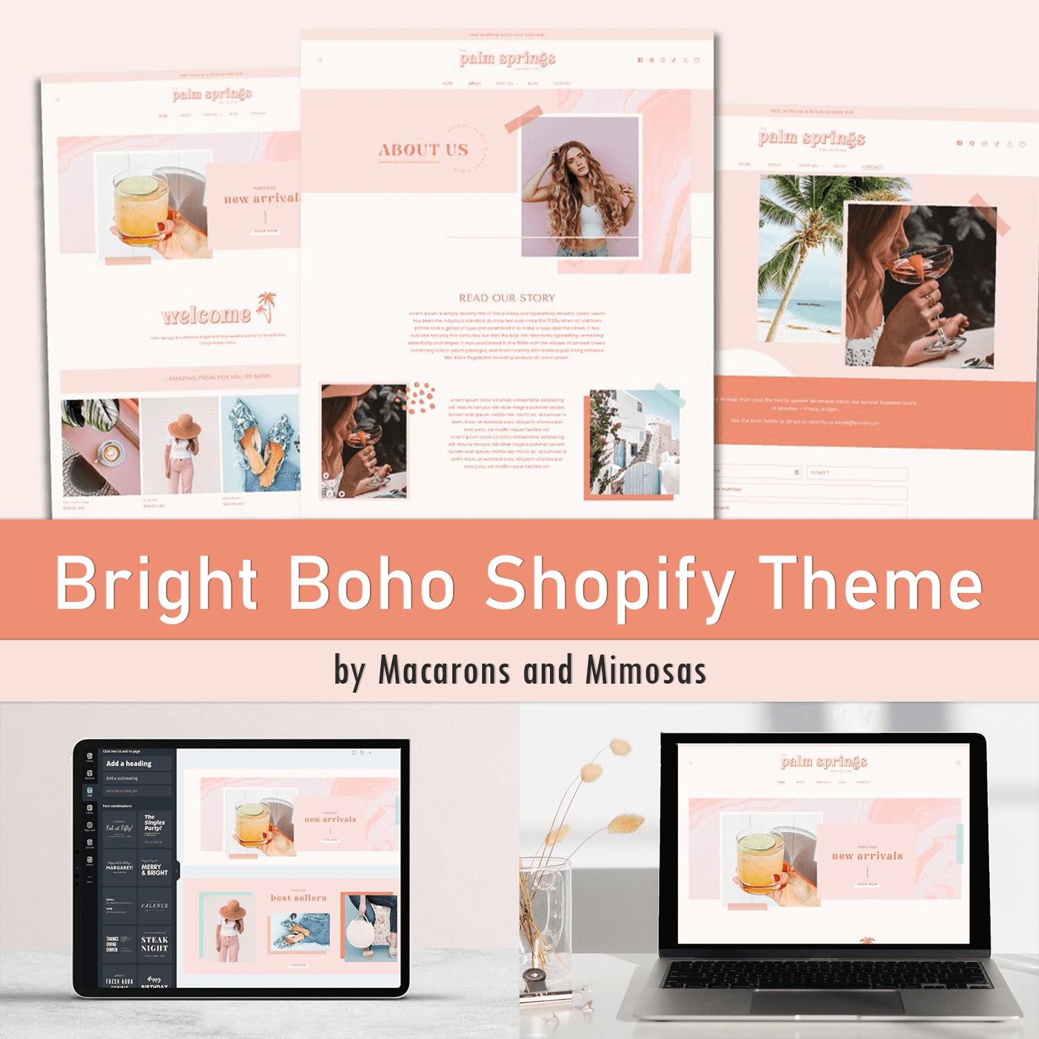 Set of images of colorful Shopify theme pages.