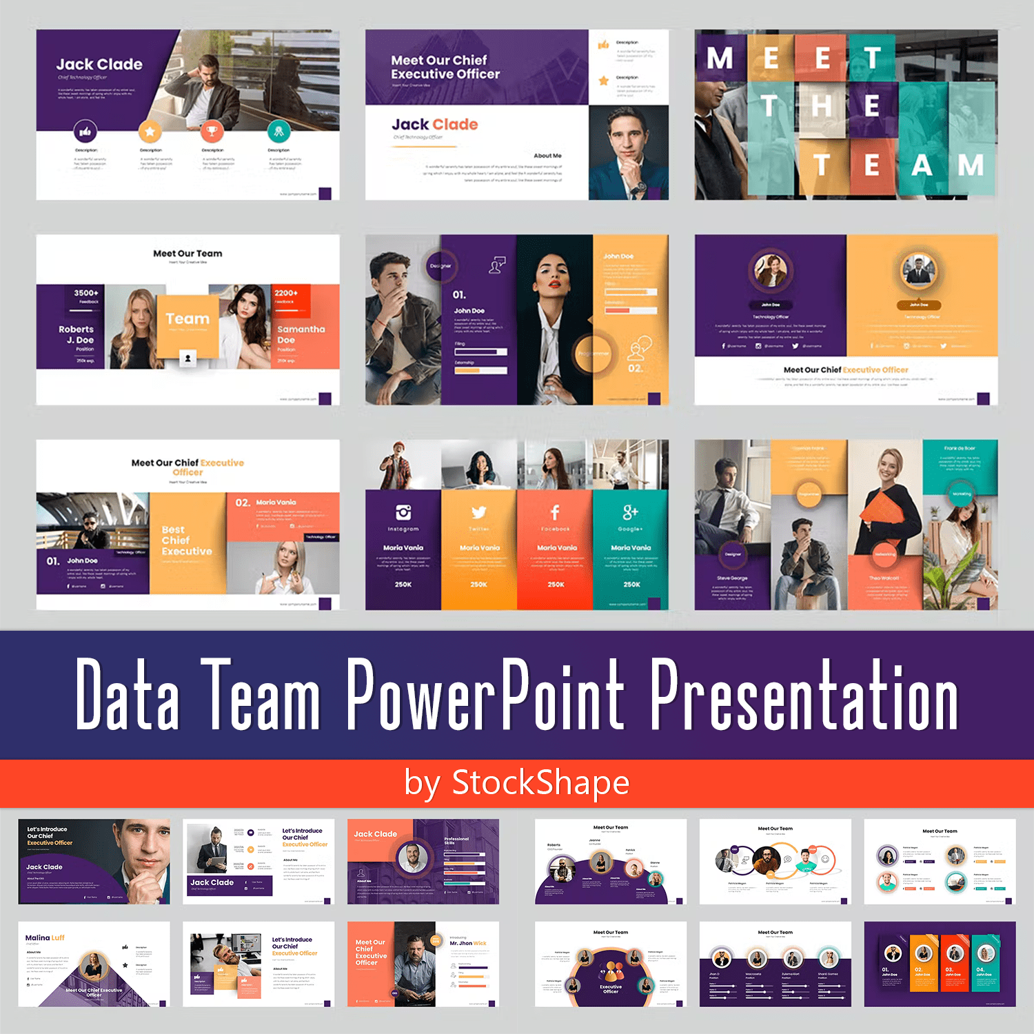 A set of images of adorable presentation template slides on the theme of the data team.