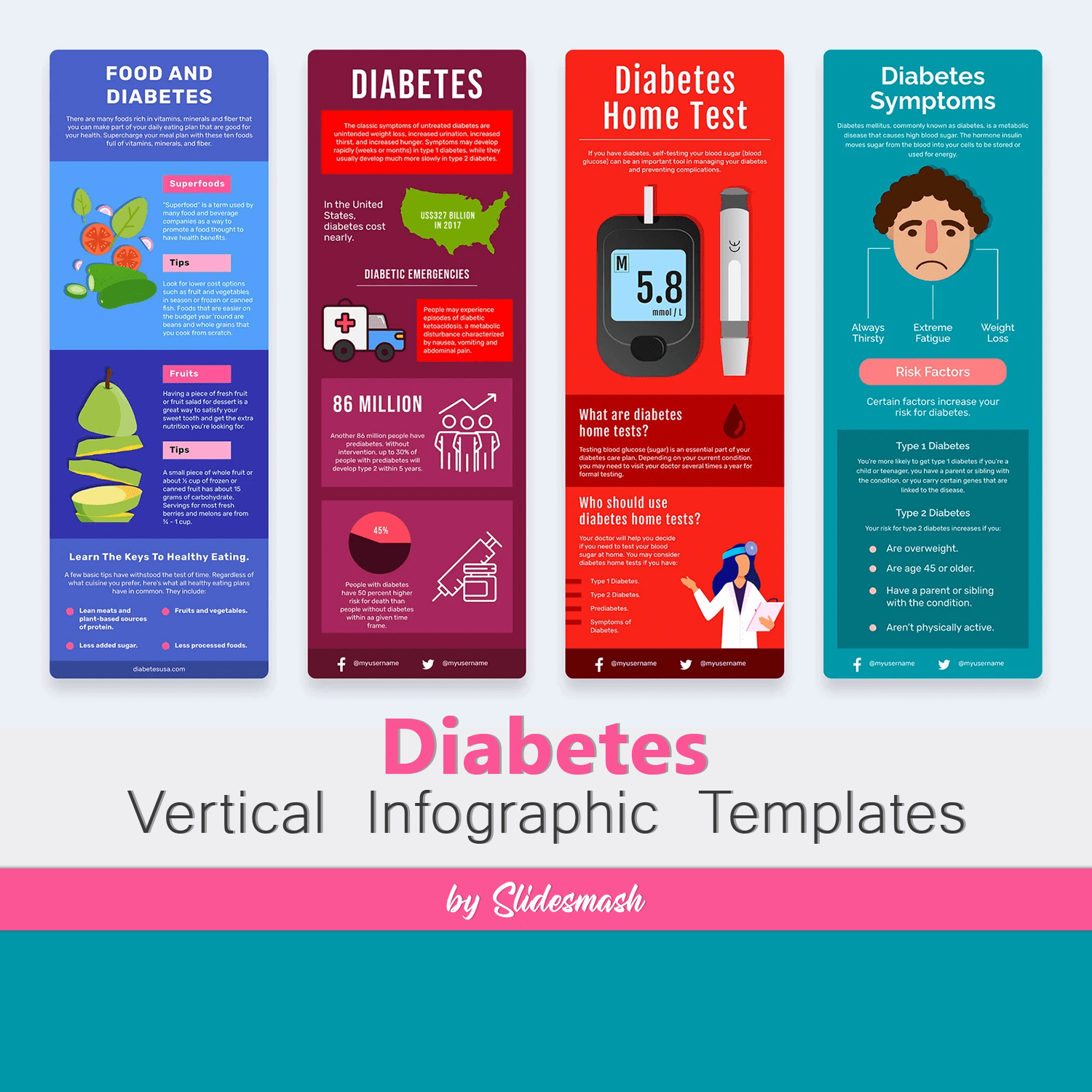 Diabetes Vertical Infographic Templates | Diagrams For PowerPoint, Illustrator, Keynote, Google Slides Cover.