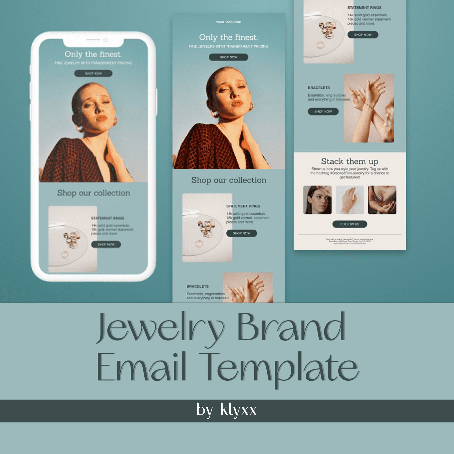 Set of images of elegant email design template for jewelry brand.