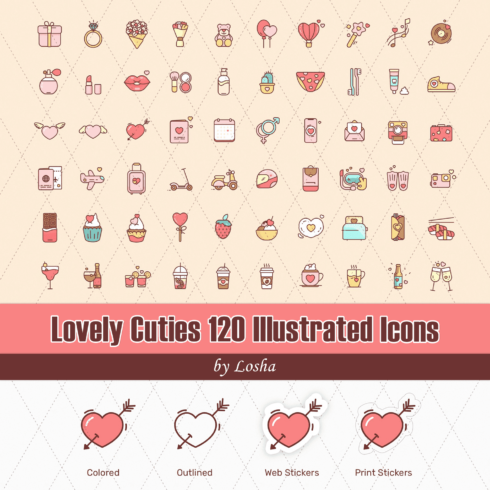 Lovely Cuties 120 Illustrated Icons.