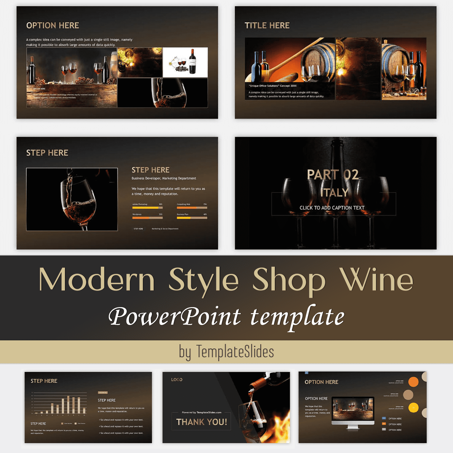 Modern Style Shop Wine PowerPoint Template Cover.