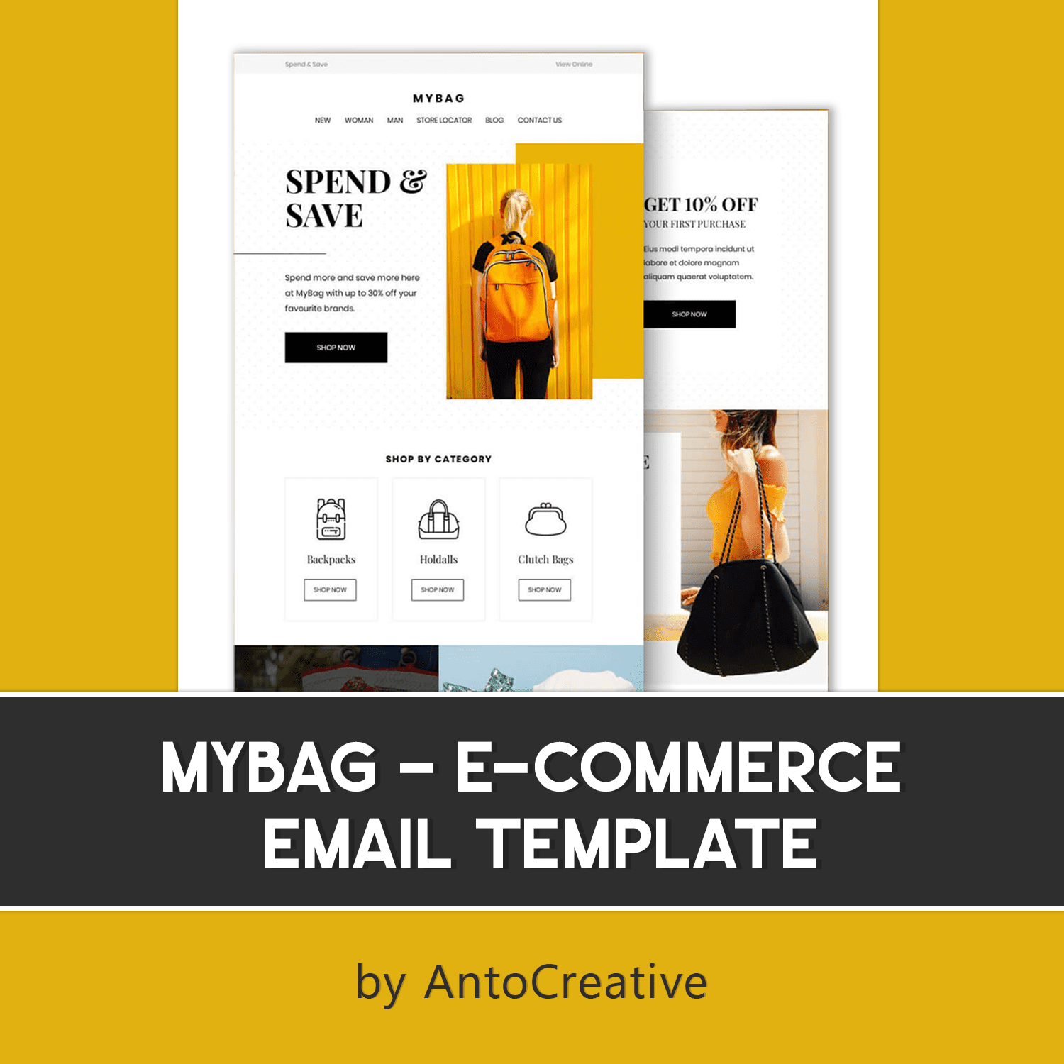 A collection of images of a gorgeous email design template for a bag shop.