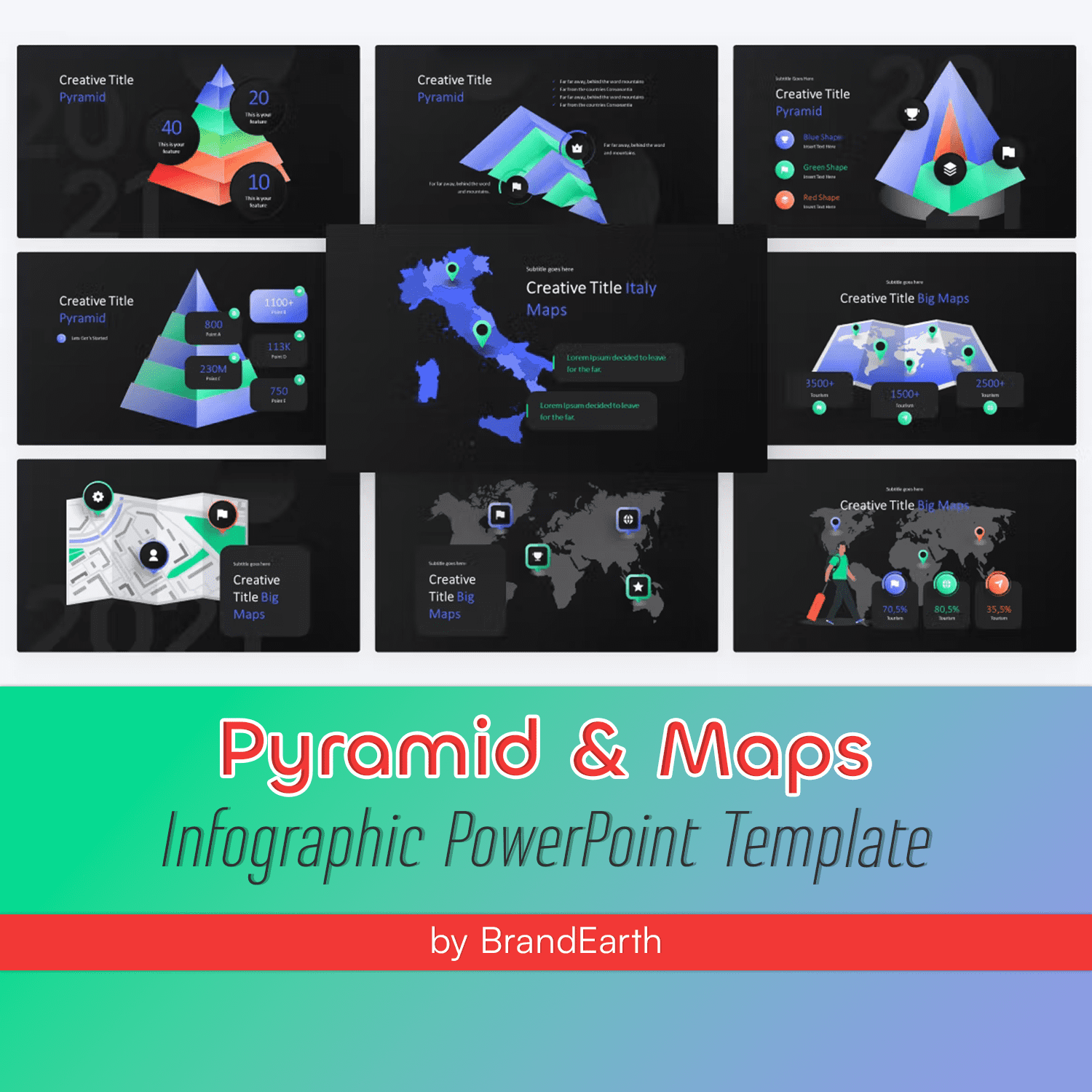 Pyramid & Maps Infographic PowerPoint Template Cover.