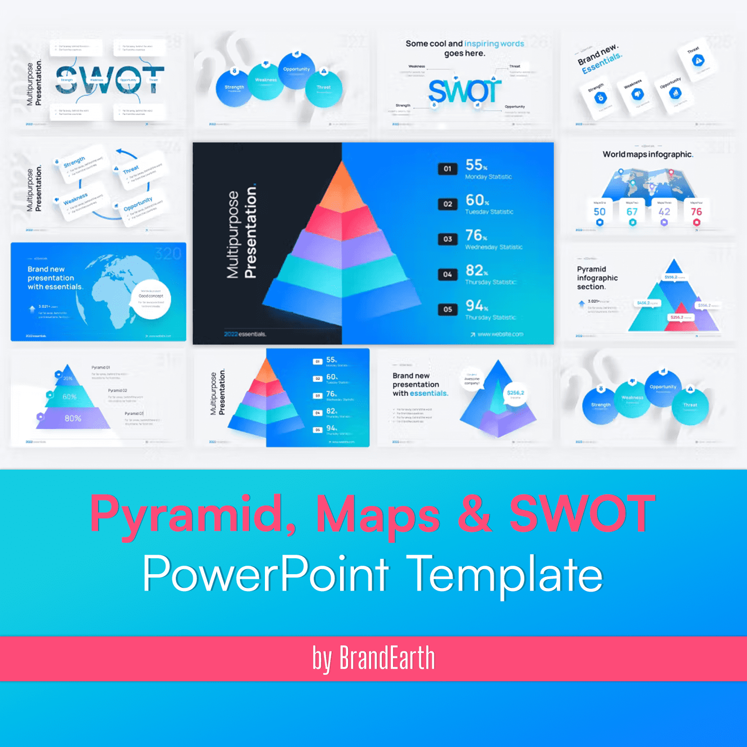 Pyramid, Maps & Swot PowerPoint Template Cover.