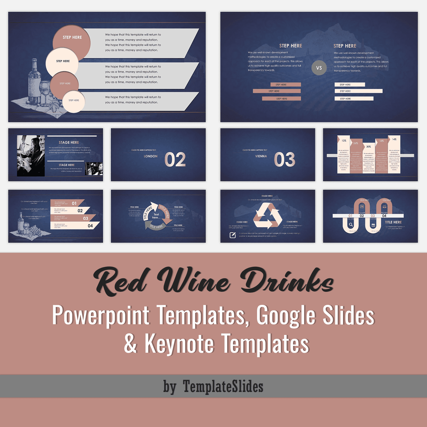 Red Wine Drinks Powerpoint Templates, Google Slides & Keynote Templates Cover.