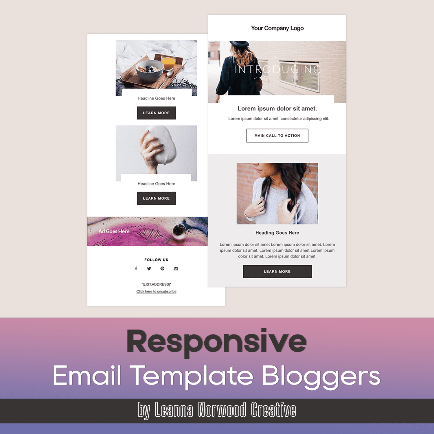 Bundle image of enchanting email design template for bloggers.