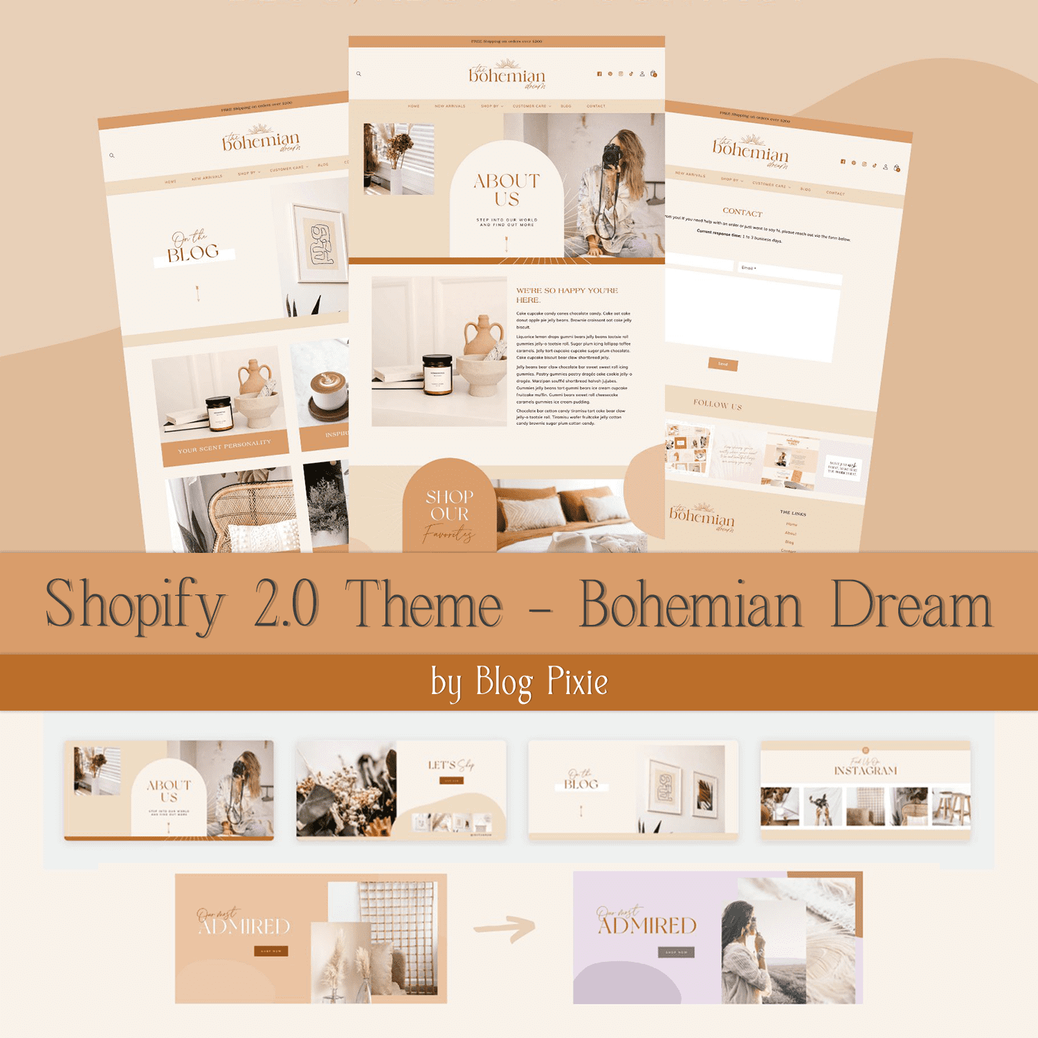 A collection of page images of a gorgeous Shopify theme in pastel colors.