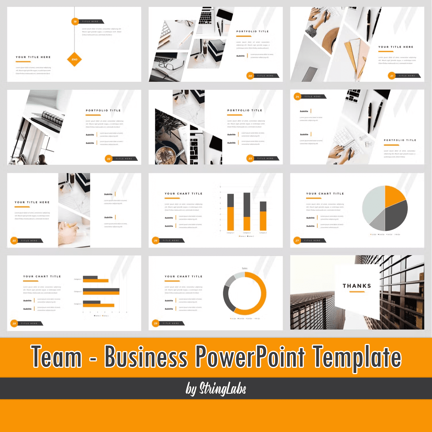 Pack of images of elegant presentation template slides on the topic of a business team.