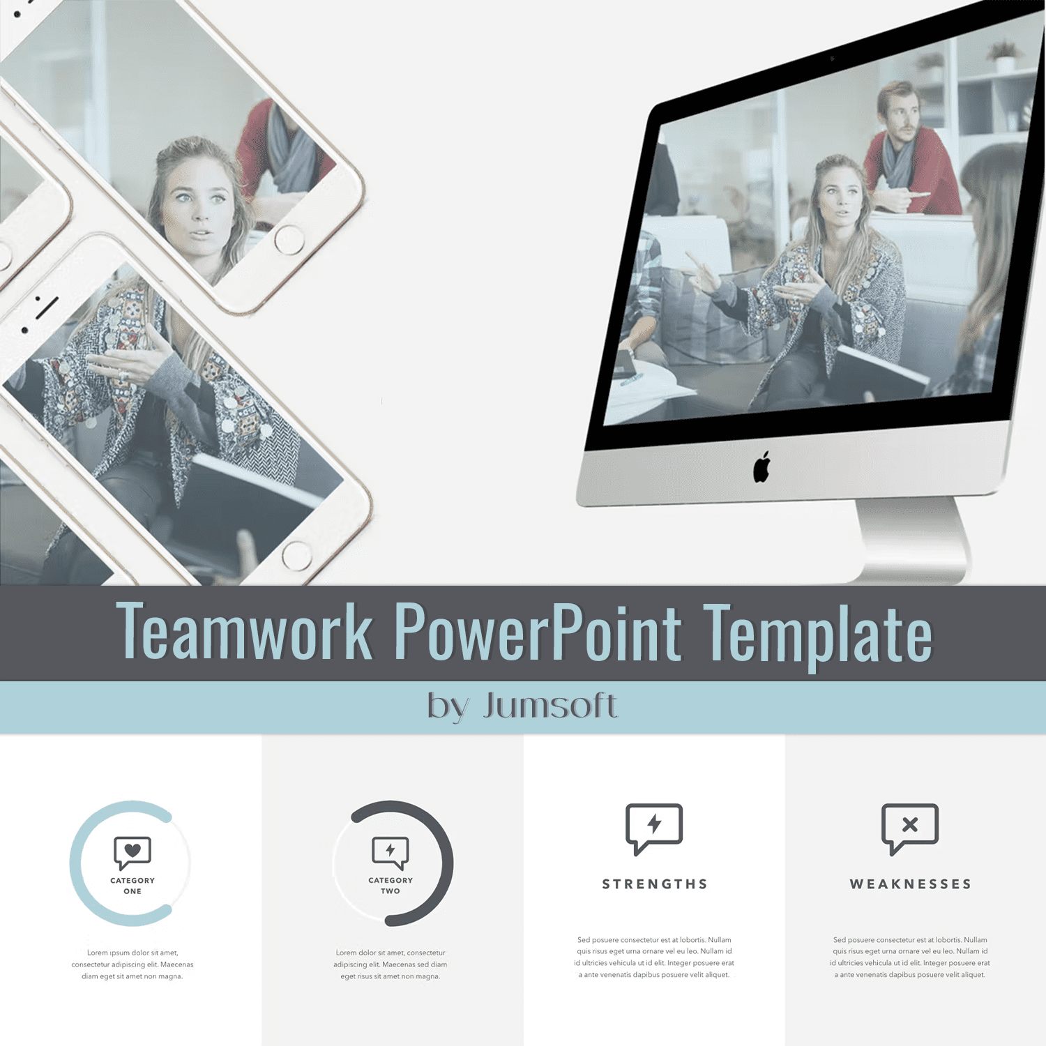 A set of images of gorgeous presentation template slides on the topic of teamwork.