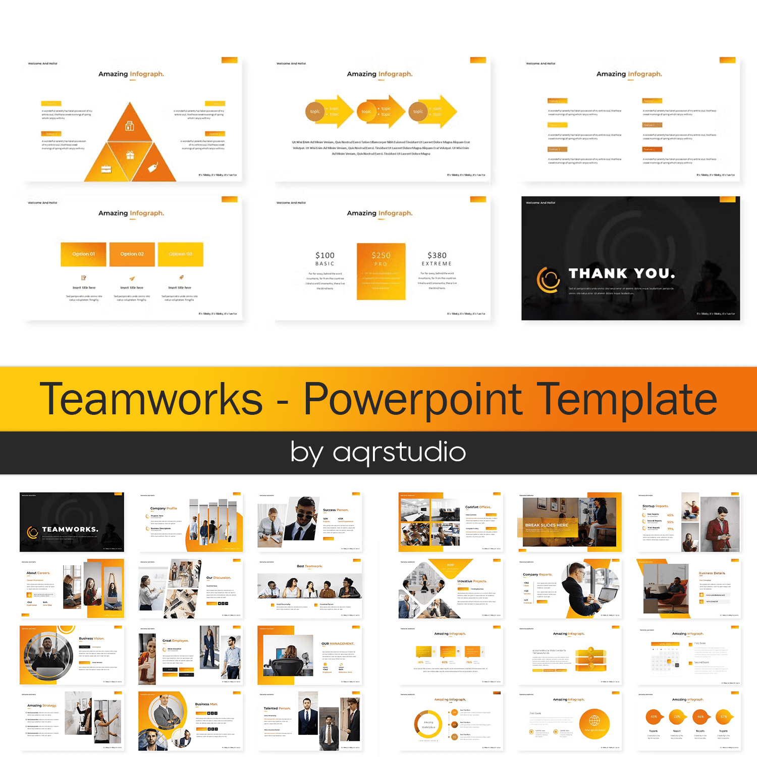 Pack of images of colorful slide presentation template on the theme of teamwork.