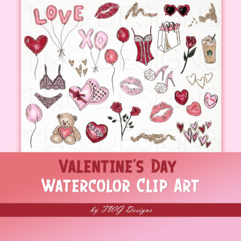 Valentine's Day Watercolor Clip Art.