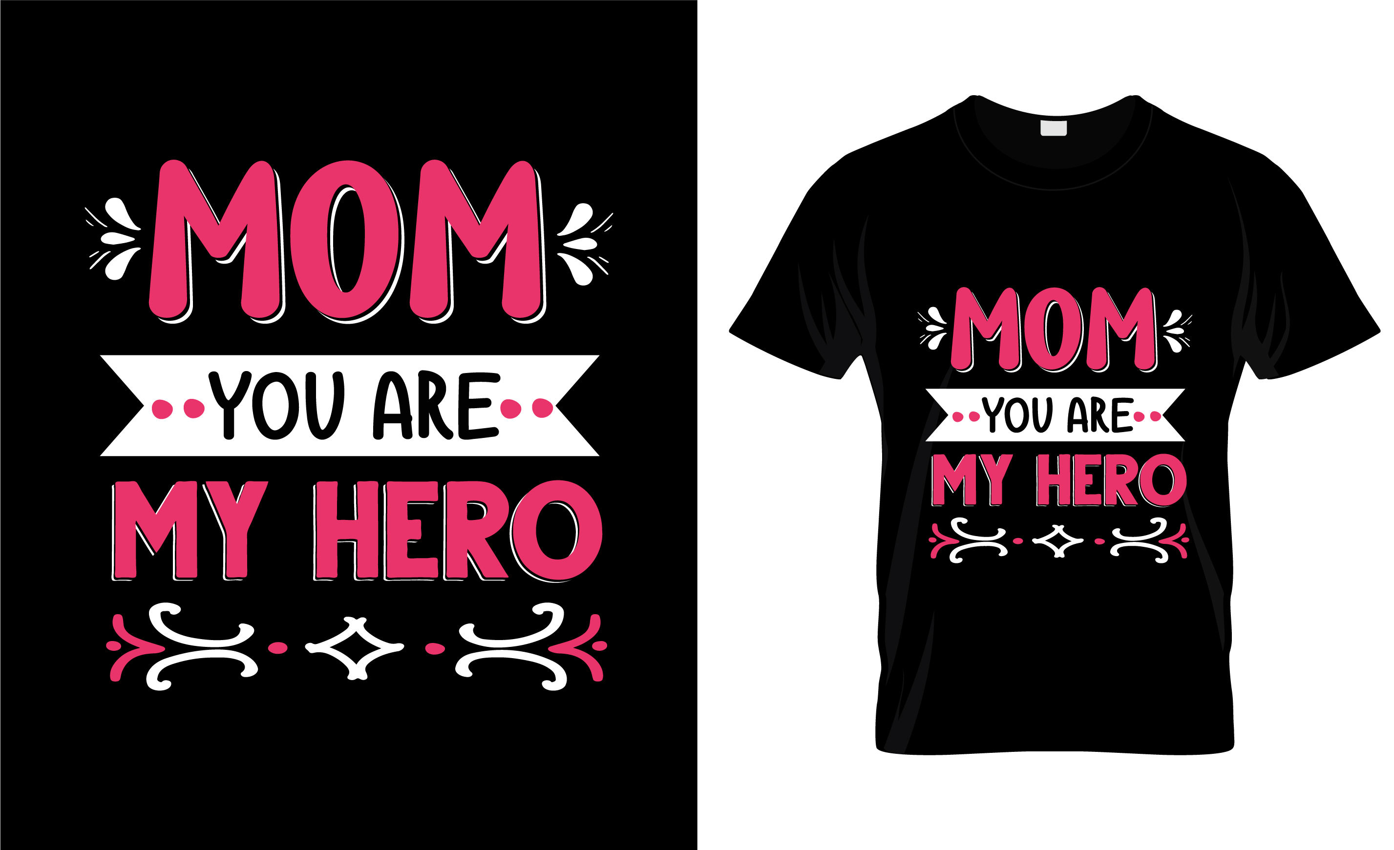 Image of a black t-shirt with a gorgeous red and white print about mom.