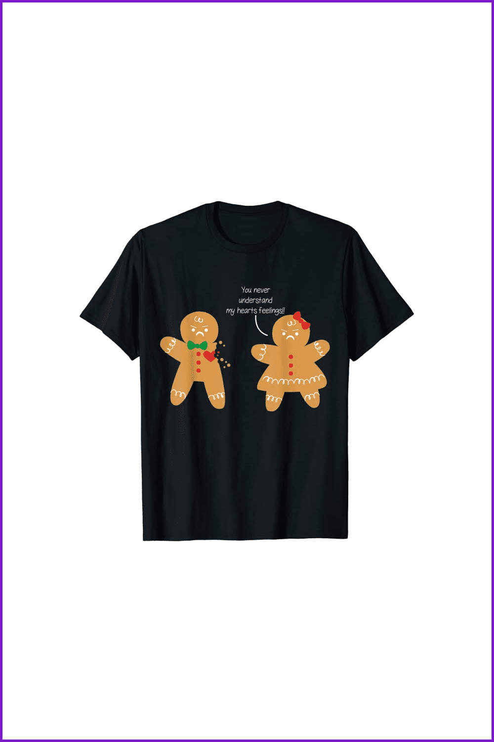 Black t-shirt with sniping a couple of gingerbreads.
