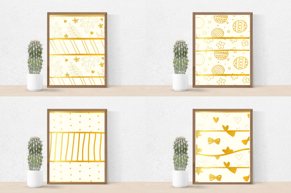 Four posters with the gold different shapes.