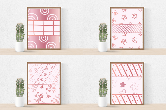 Four posters with the roses and different shapes.