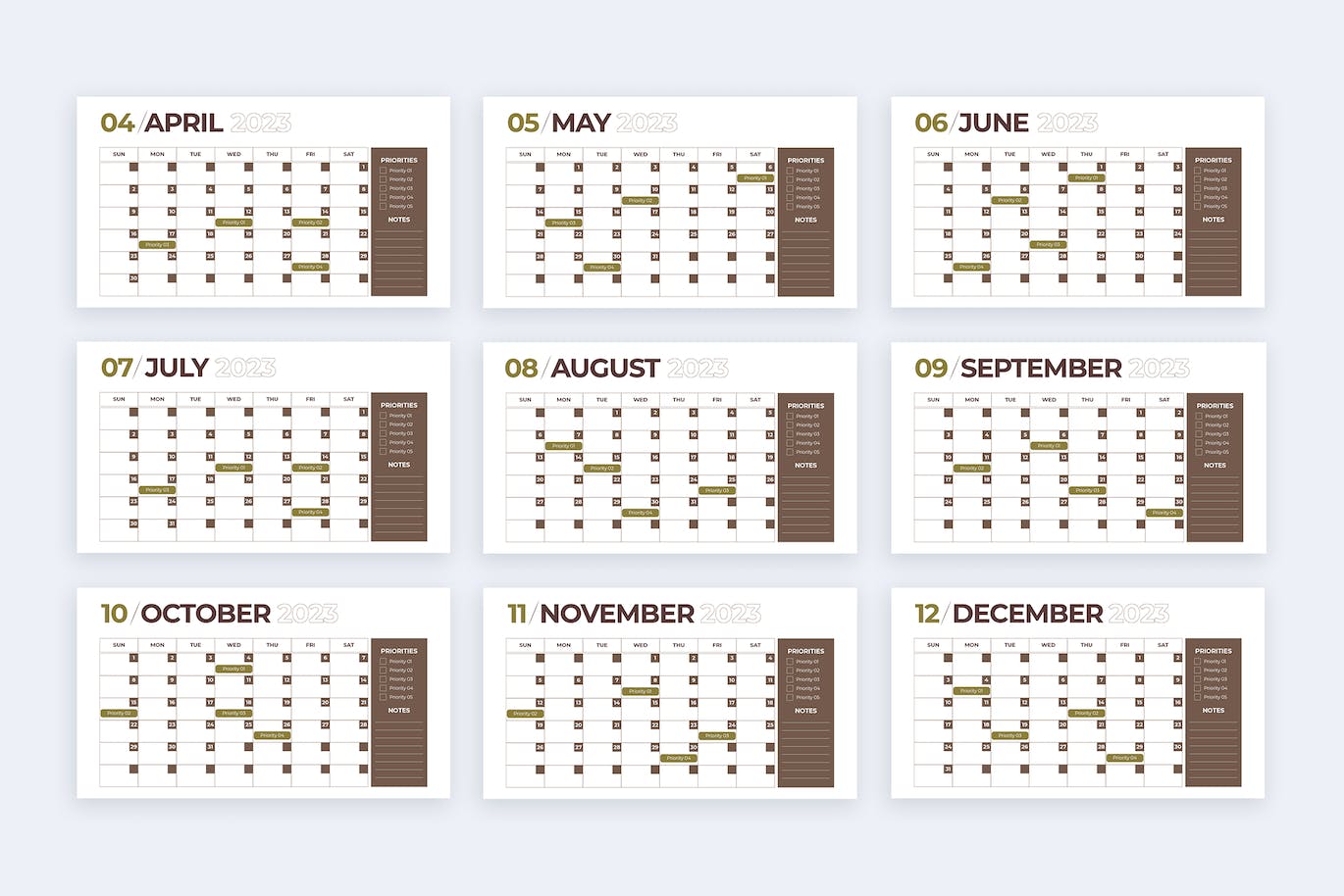 Set of images of irresistible calendar presentation template slides.