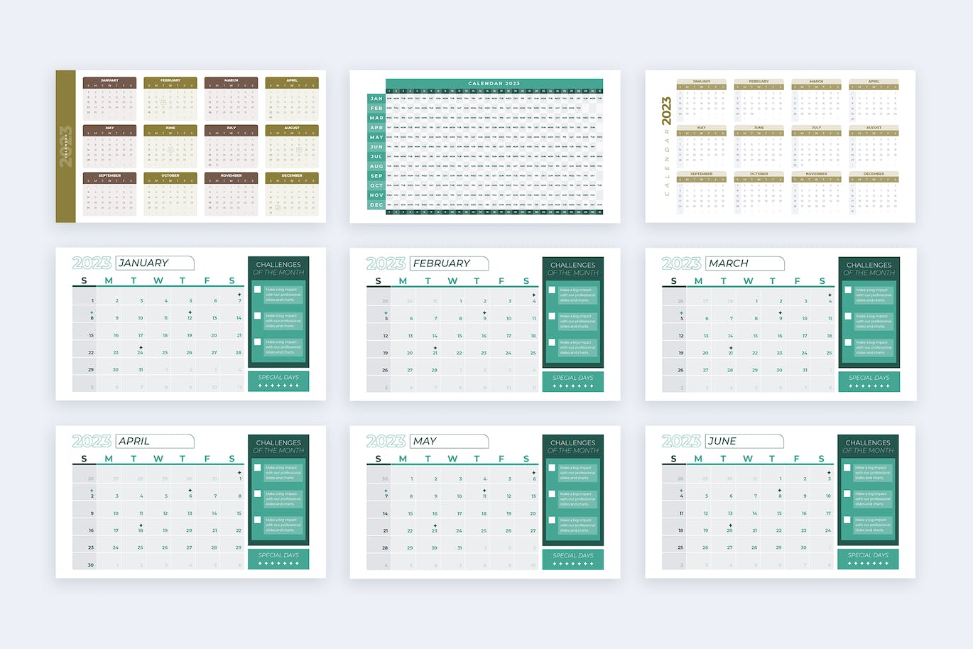 A selection of images of adorable calendar presentation template slides.