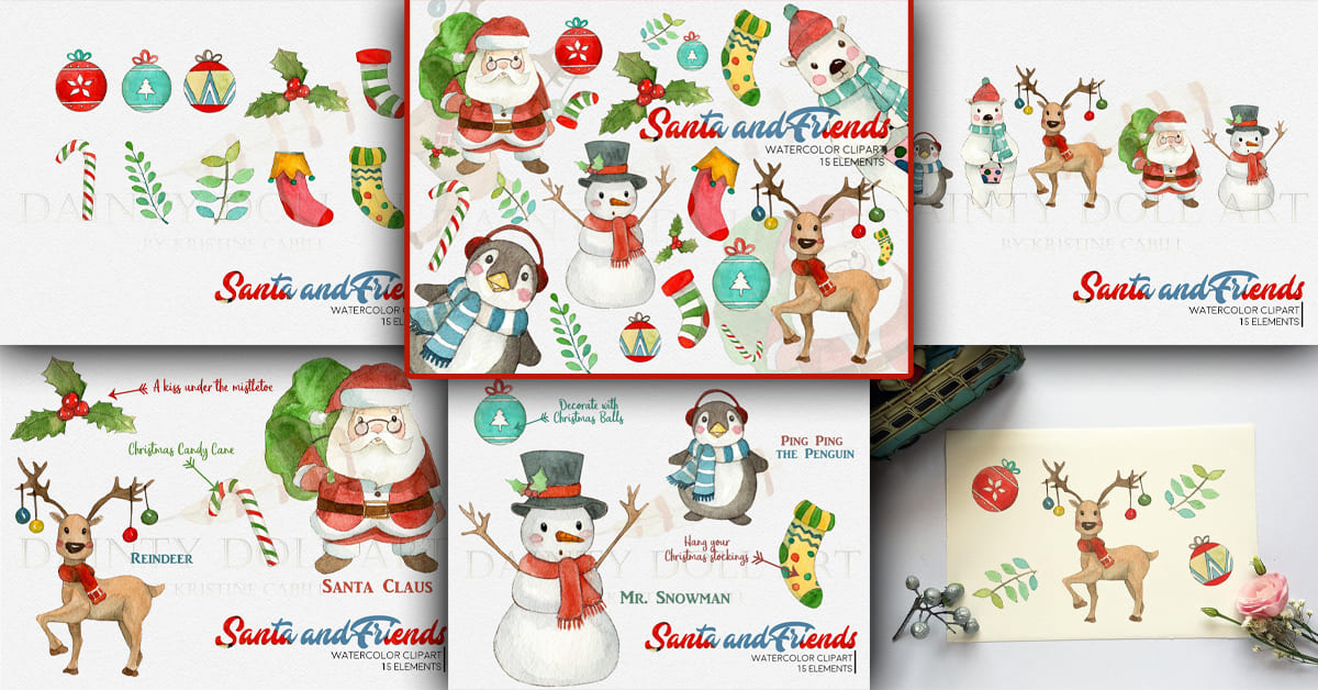 Watercolor Christmas Santa Clipart - Facebook.