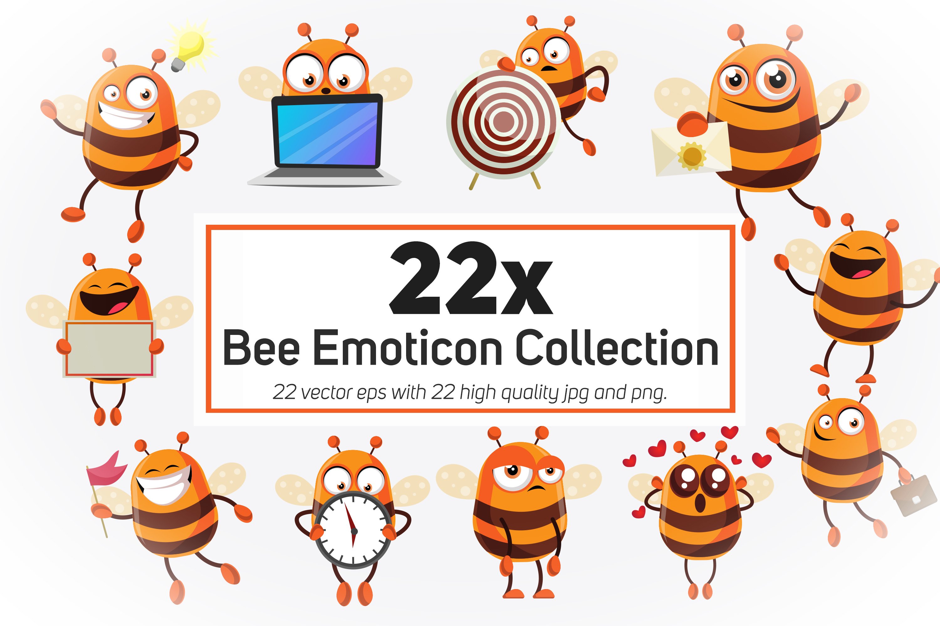 Set of amazing images of bee emoticons.