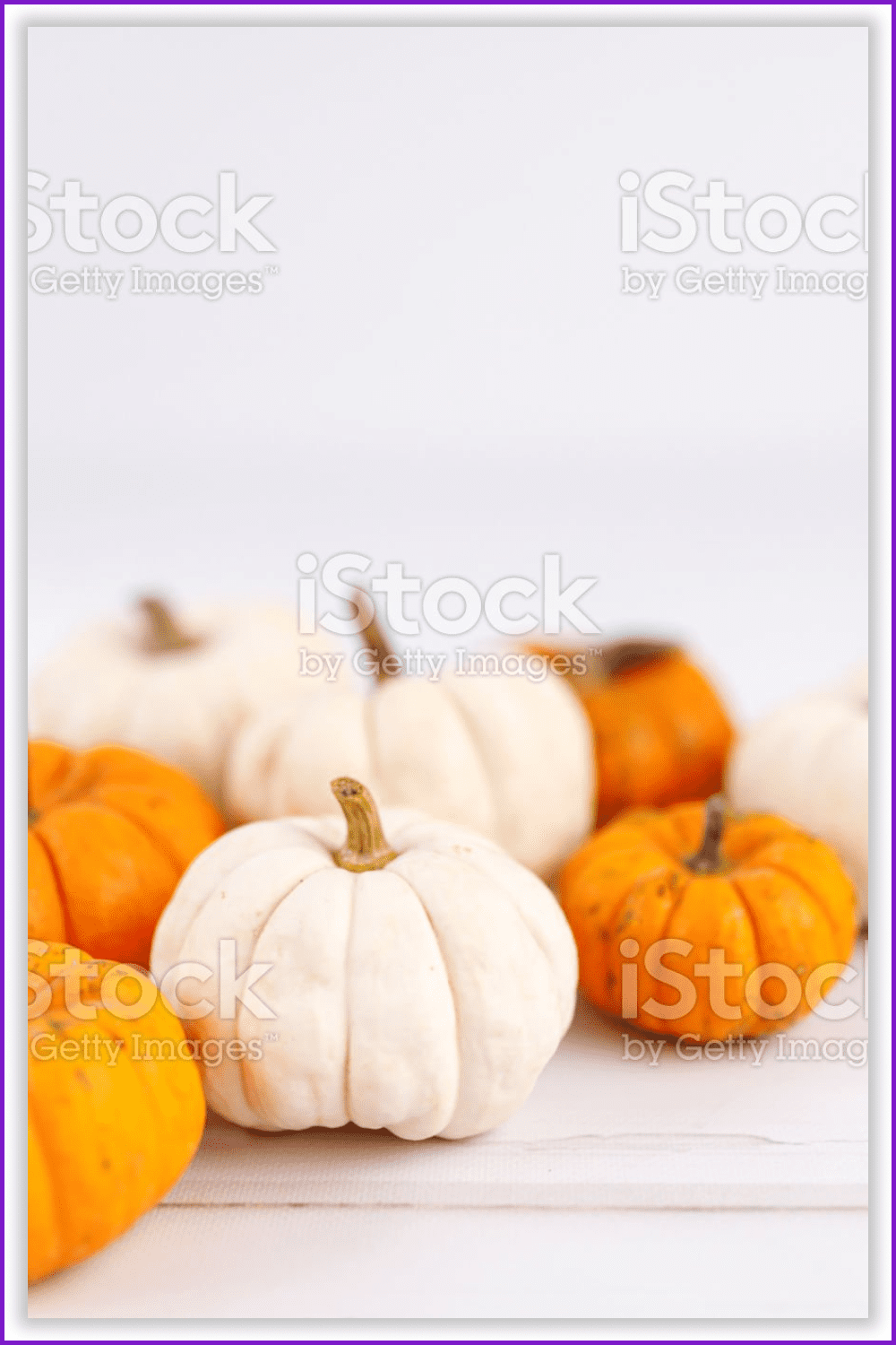 Image of decorated yellow and white pumplins on white background.
