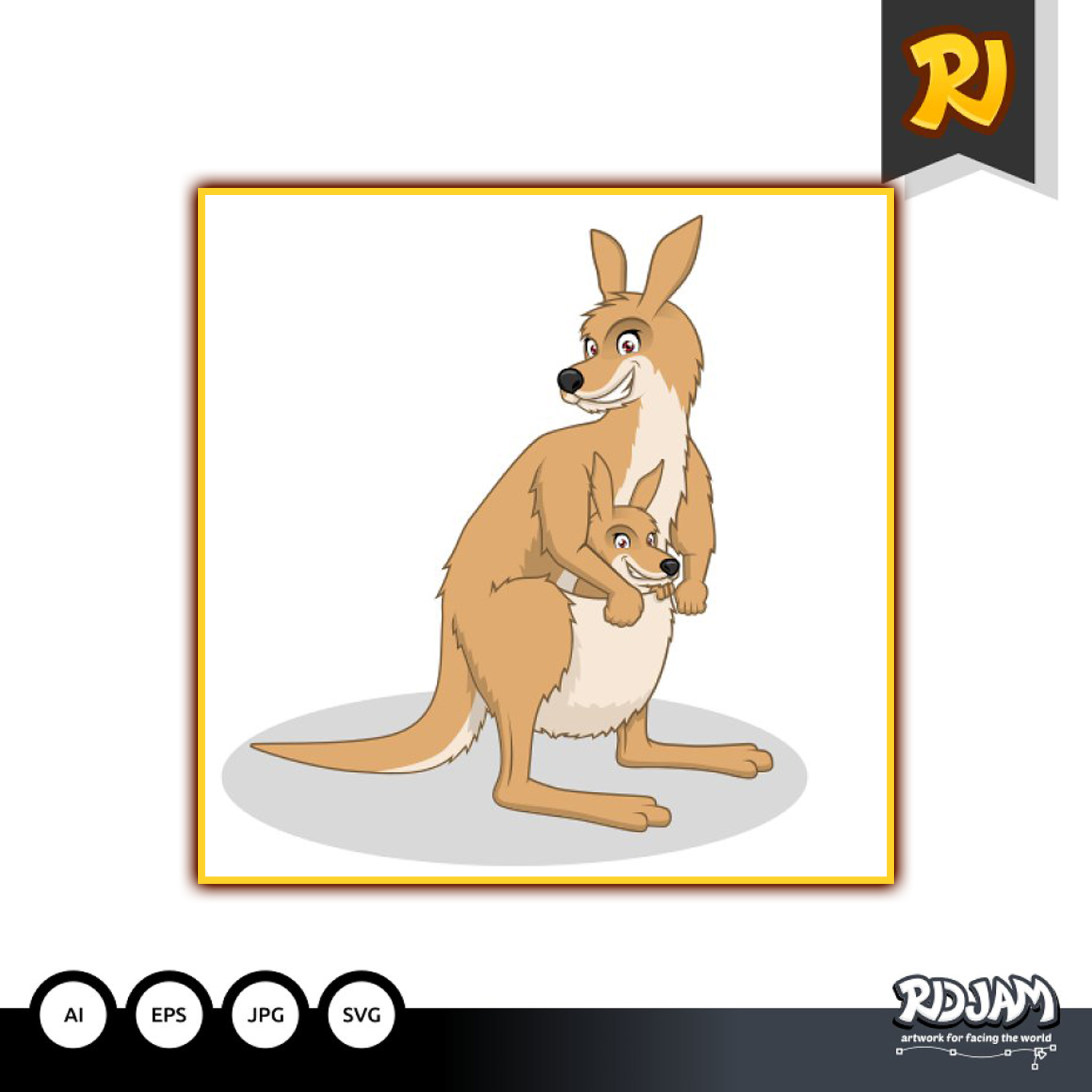 Kangaroo with Her Baby Cartoon.