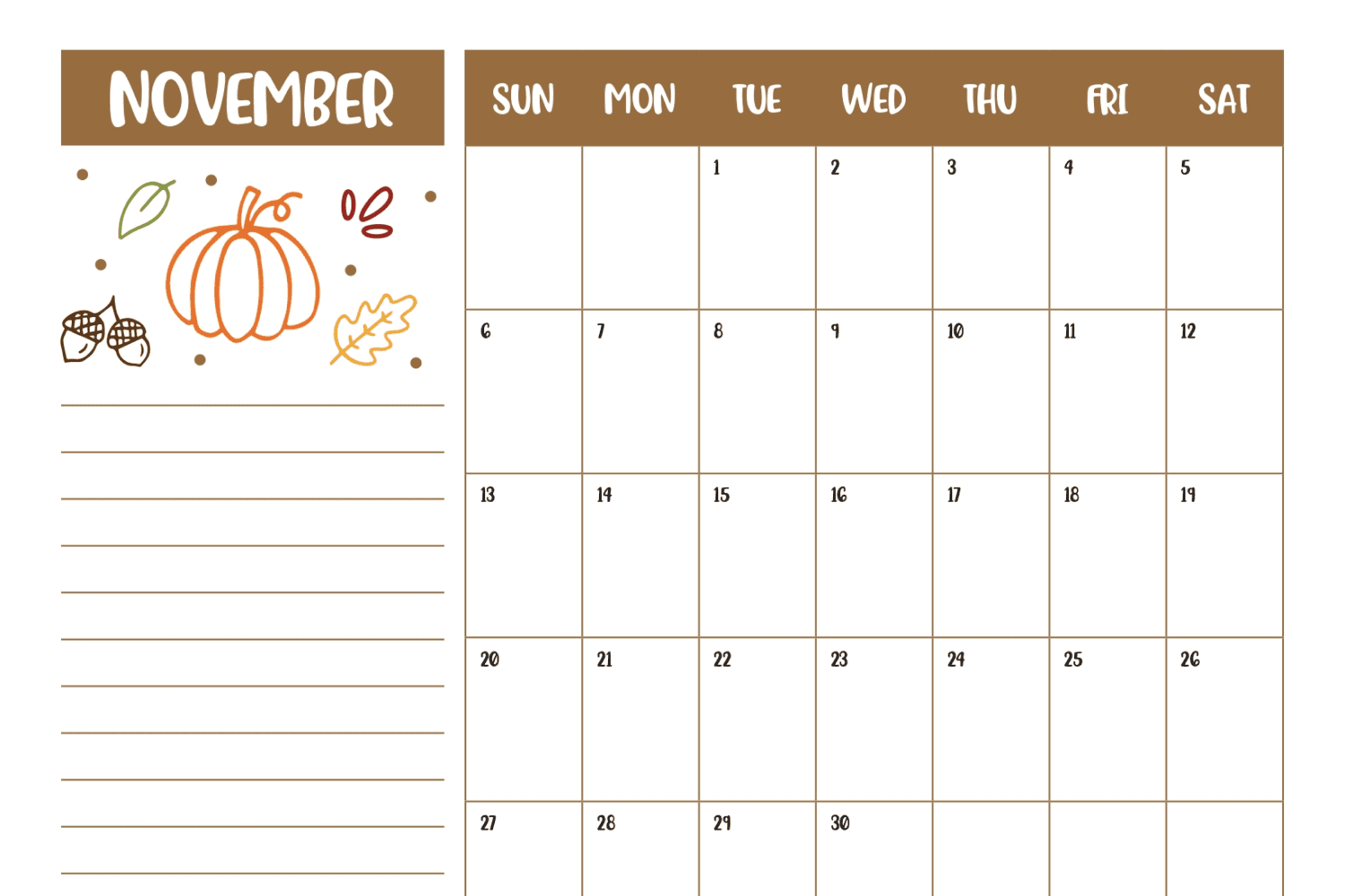 40+ Best Printable November Calendar Designs for 2022