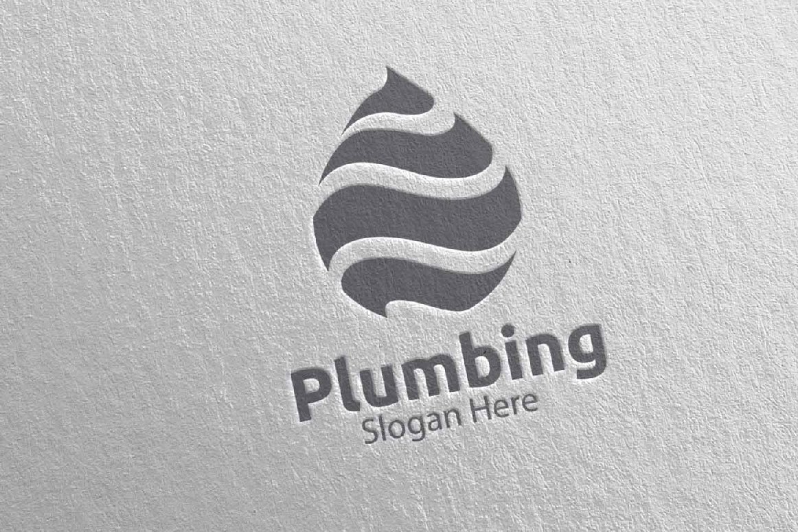 A gray 3D plumbing logo and gray lettering "Plumping slogan here" on a gray background.