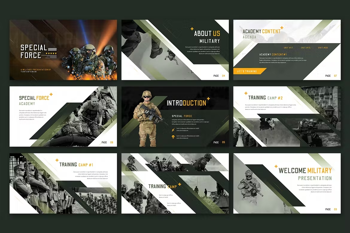 A set of 9 slides for for describing the special force.