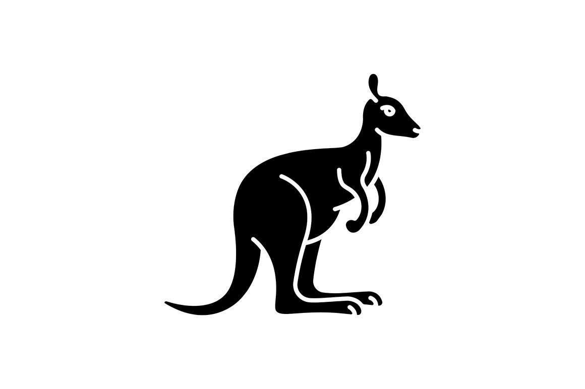White background with the black kangaroo illustration.