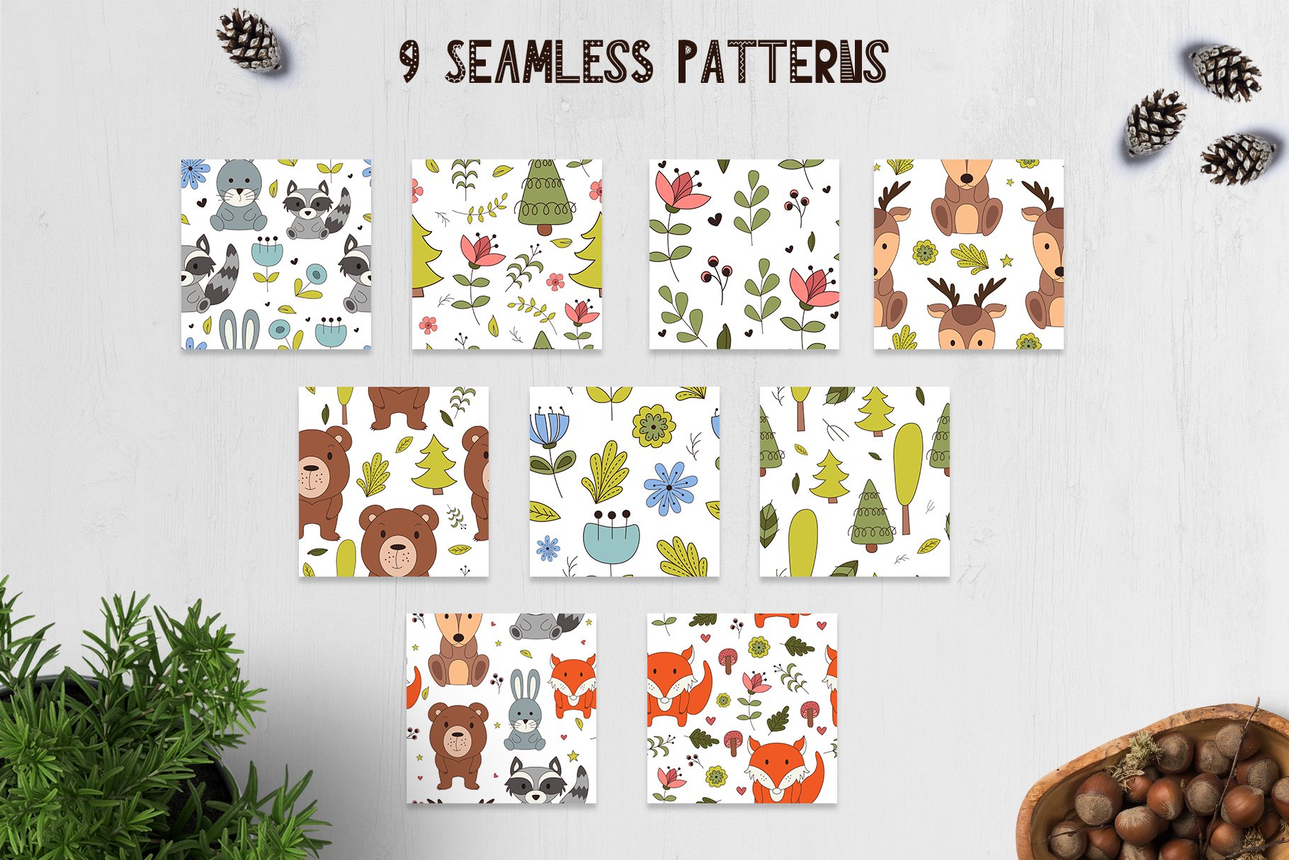 Cool bright animals pattern for cute forest composition.