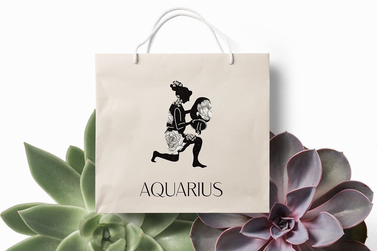 Paper packaging with Aquarius sign on it.
