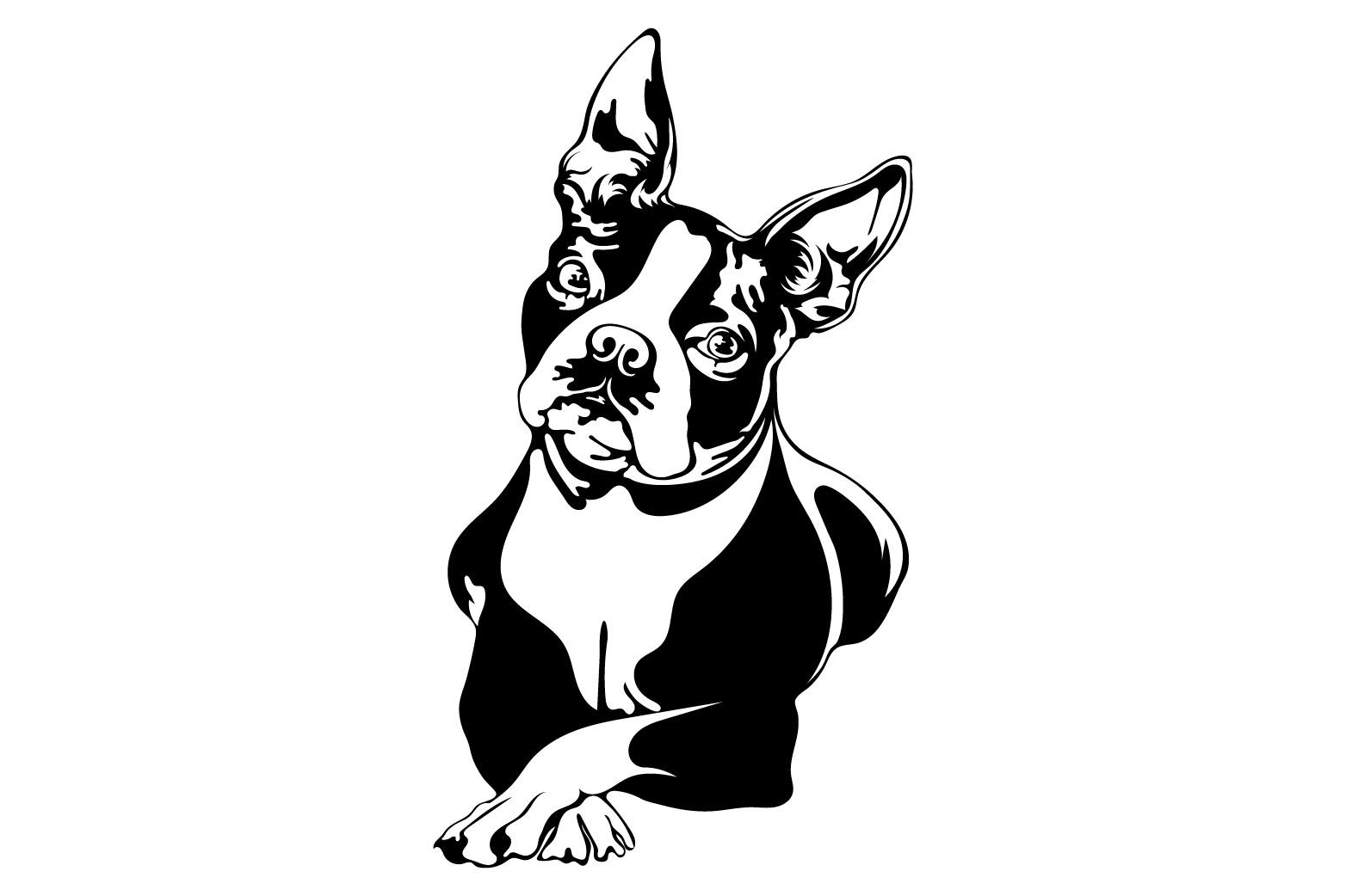 Black and white drawing of a dog.