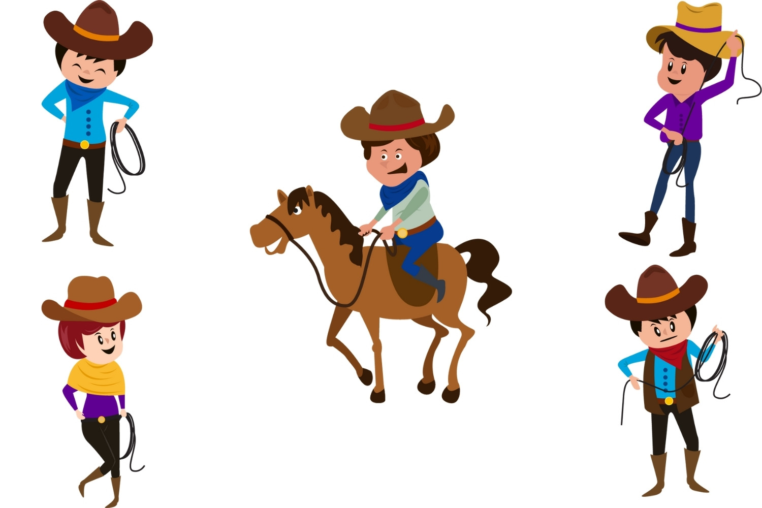 Cowboy on Horse Editable Clipart Design preview image.