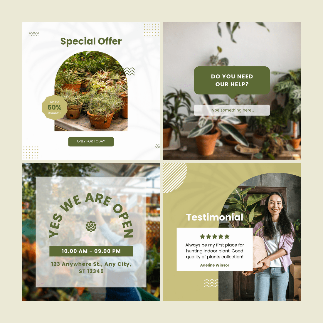 Free 12 Green Space Plant Store Editable Instagram Post MasterBundles