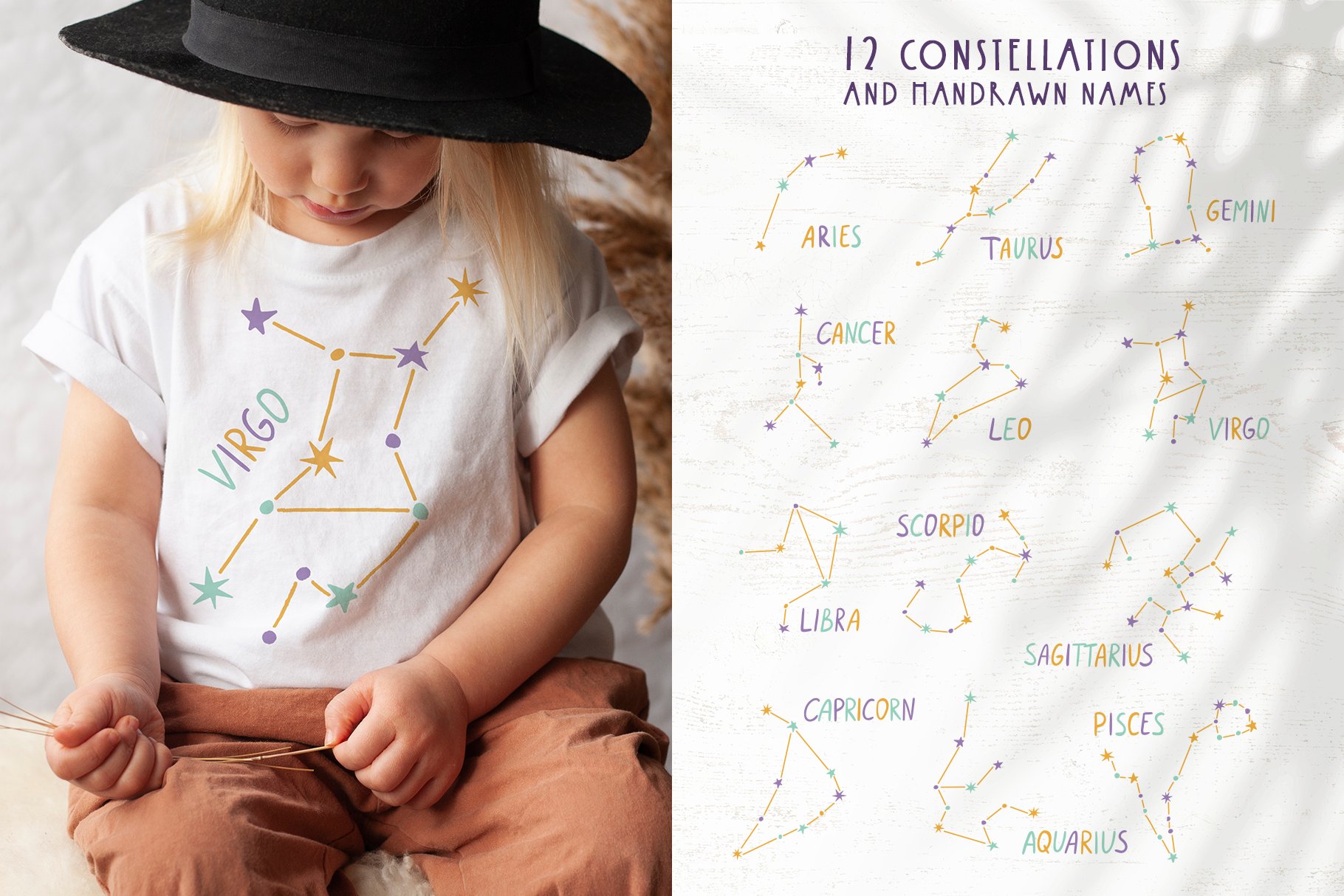 White t-shirt for the different constellations.