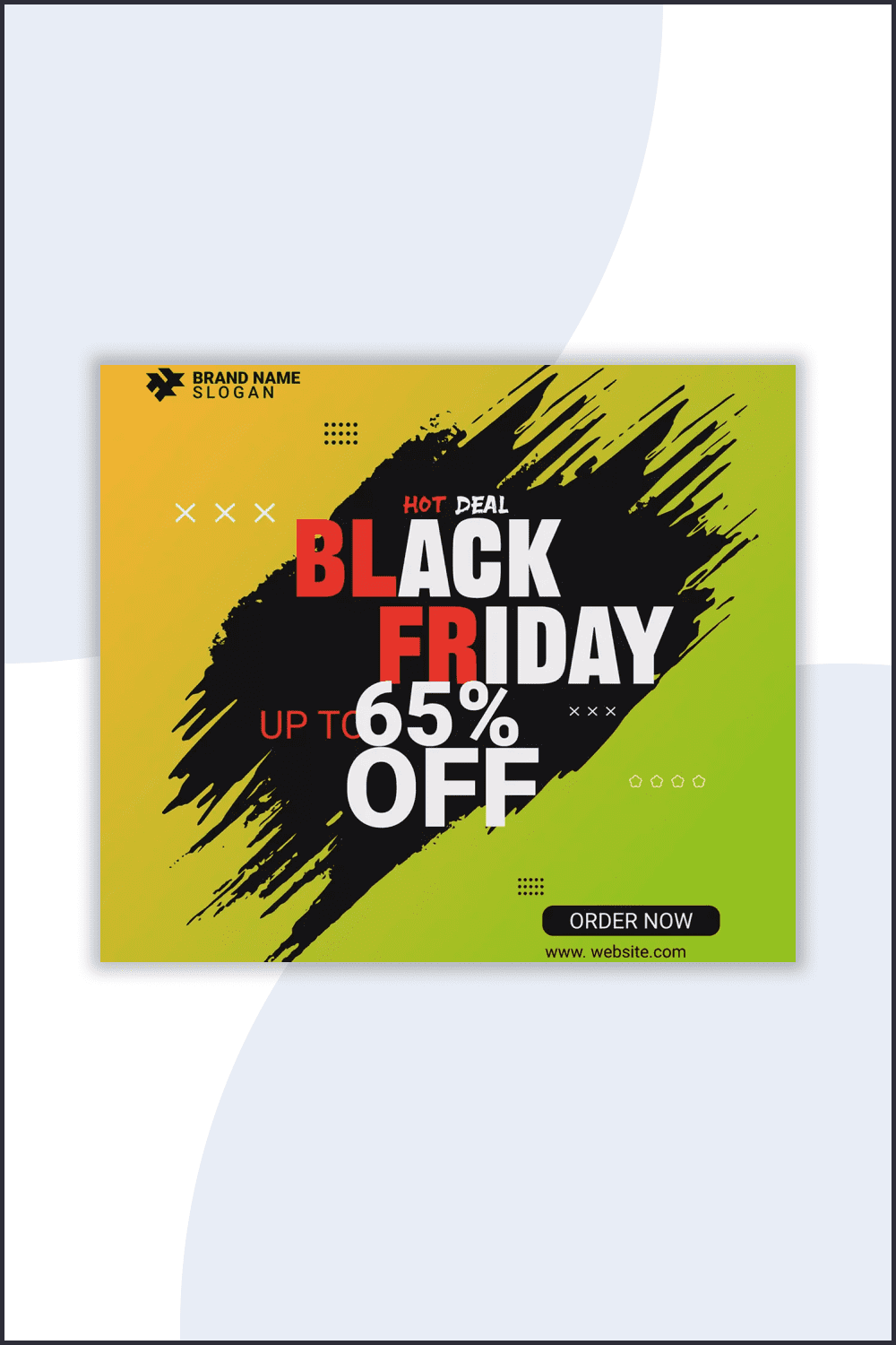 Social media post with black friday text and green-yellow-black background.