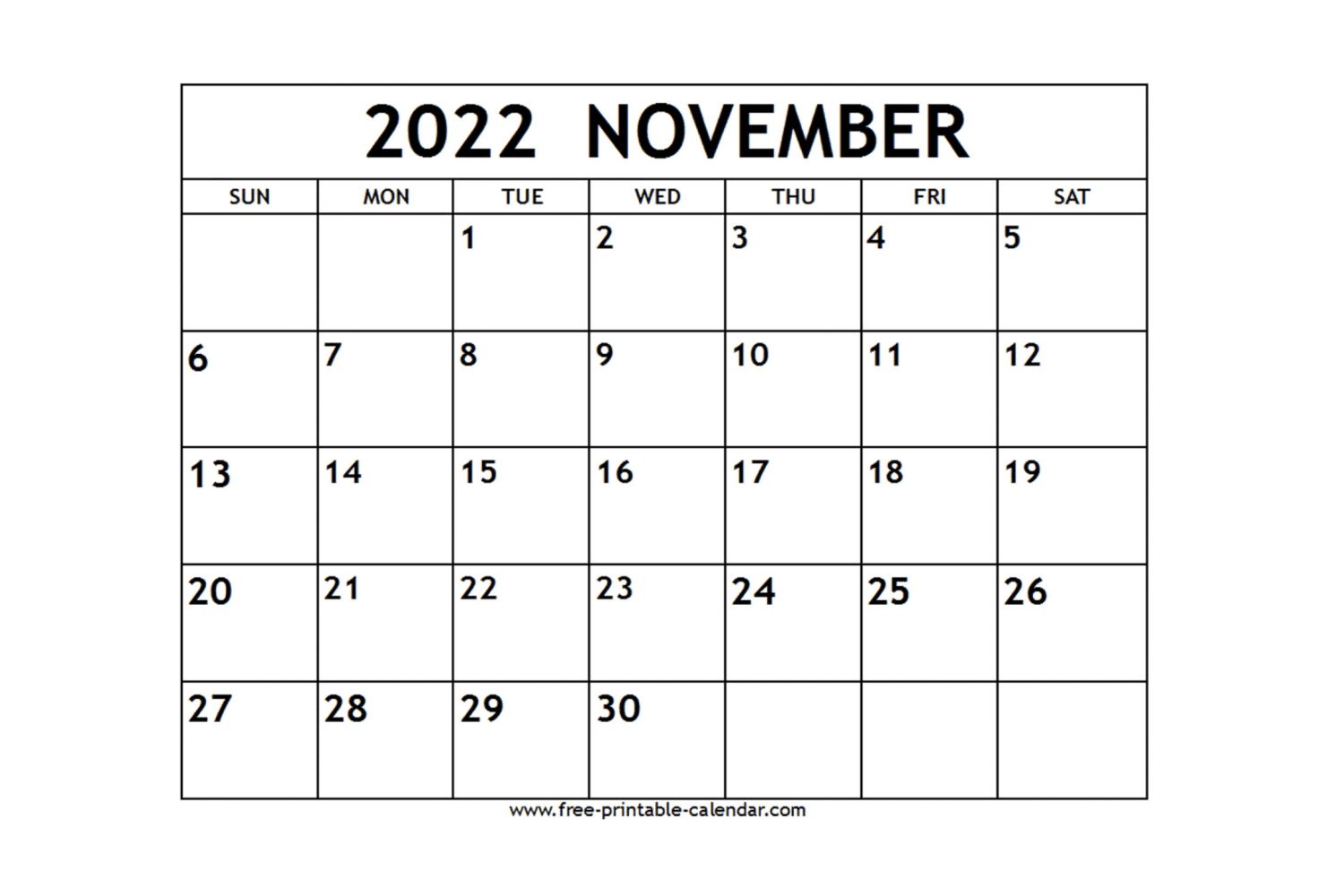 Calendar for November with clear black lines and inscriptions.