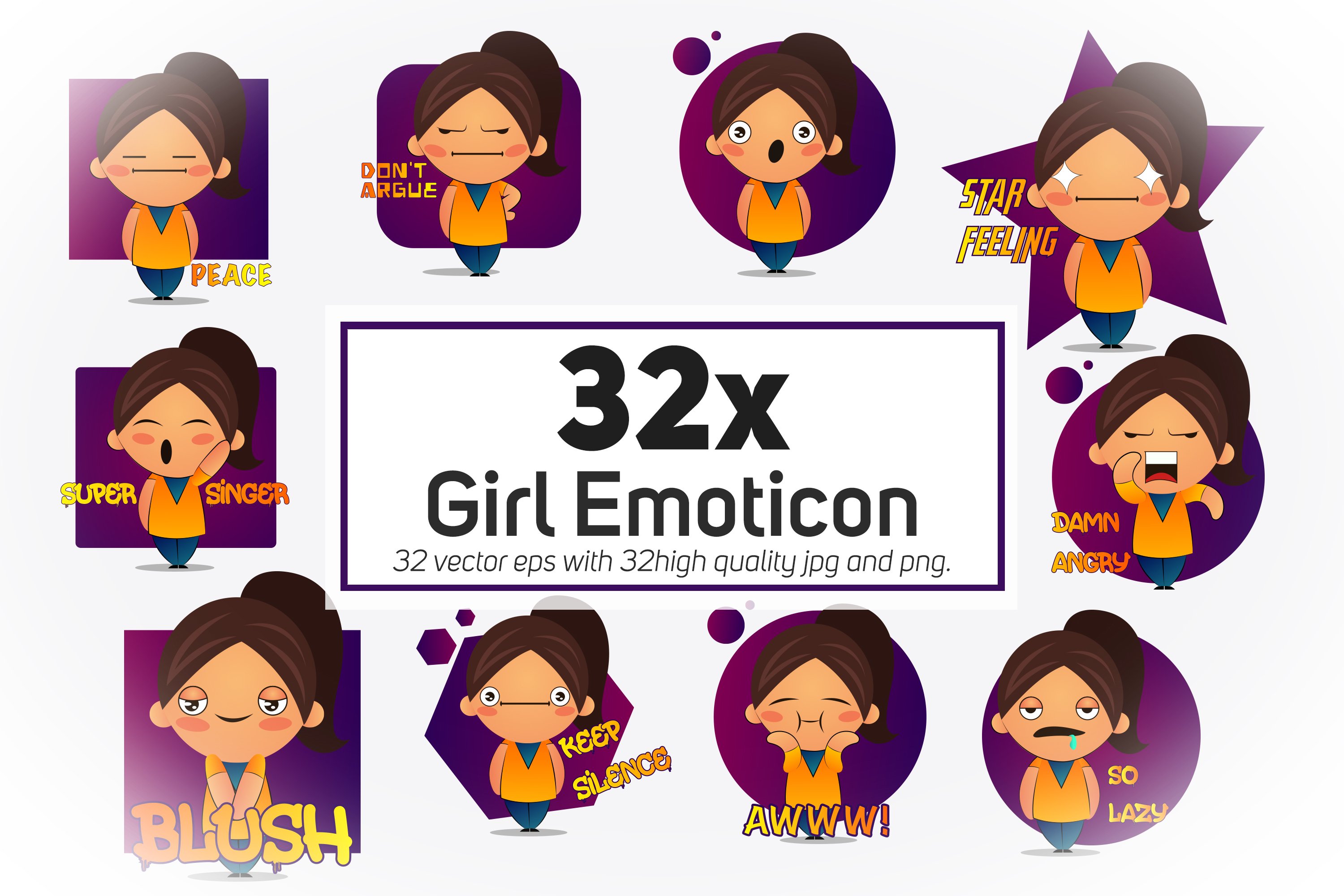 A selection of colorful images of a girl emoticon.