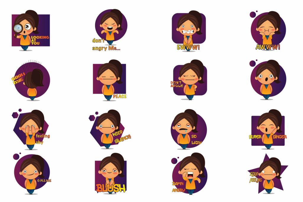 32 Girl Emoticon Or Sticker Collection Illustration | MasterBundles