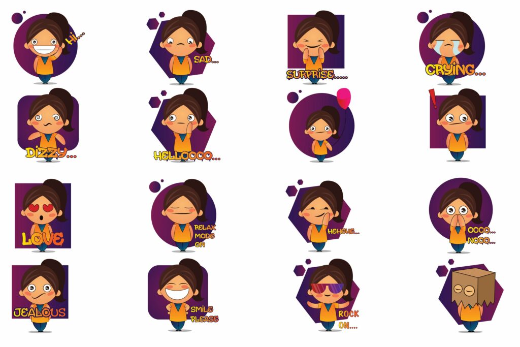 32 Girl Emoticon Or Sticker Collection Illustration | MasterBundles