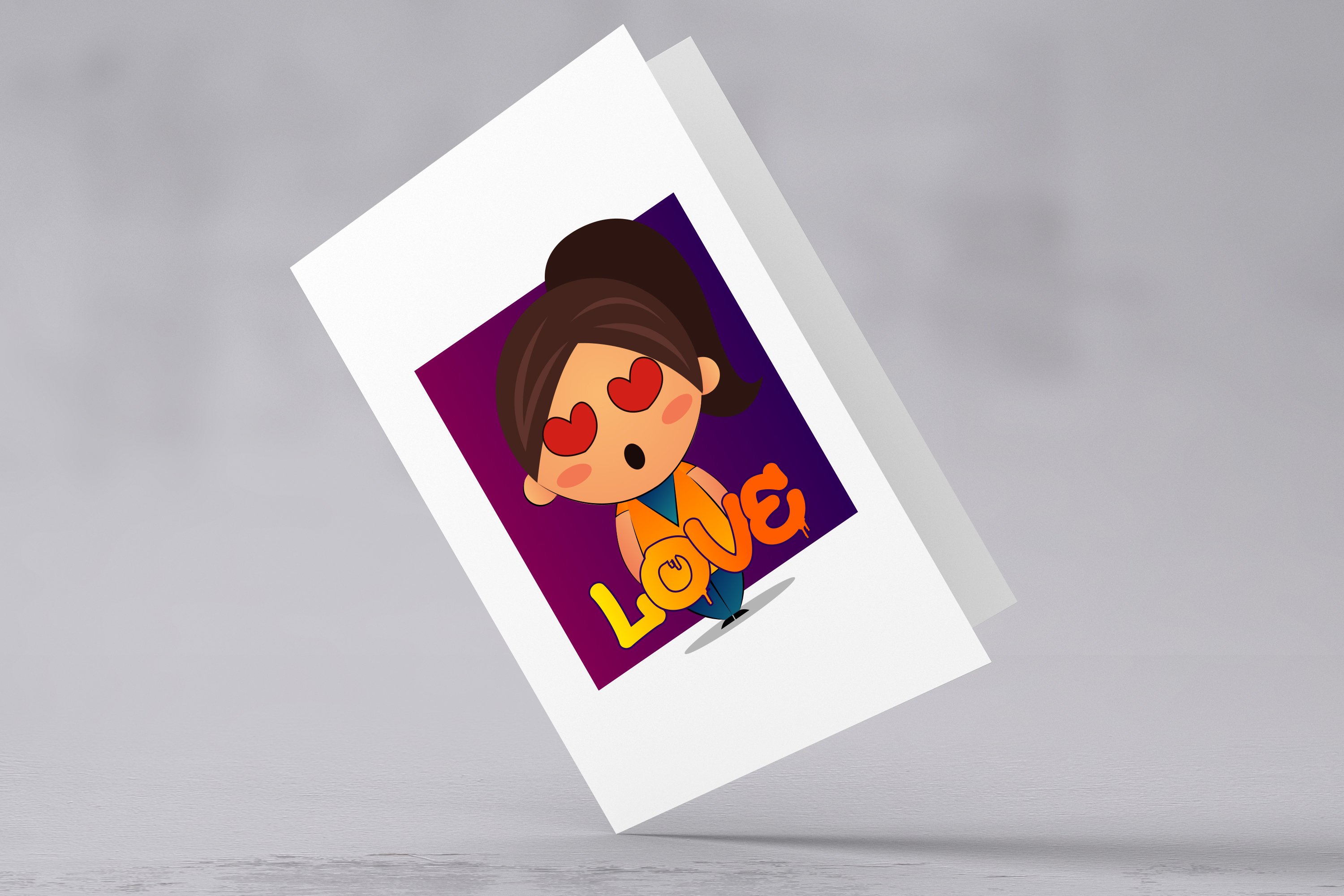Image postcard with a cheerful emoticon girl.