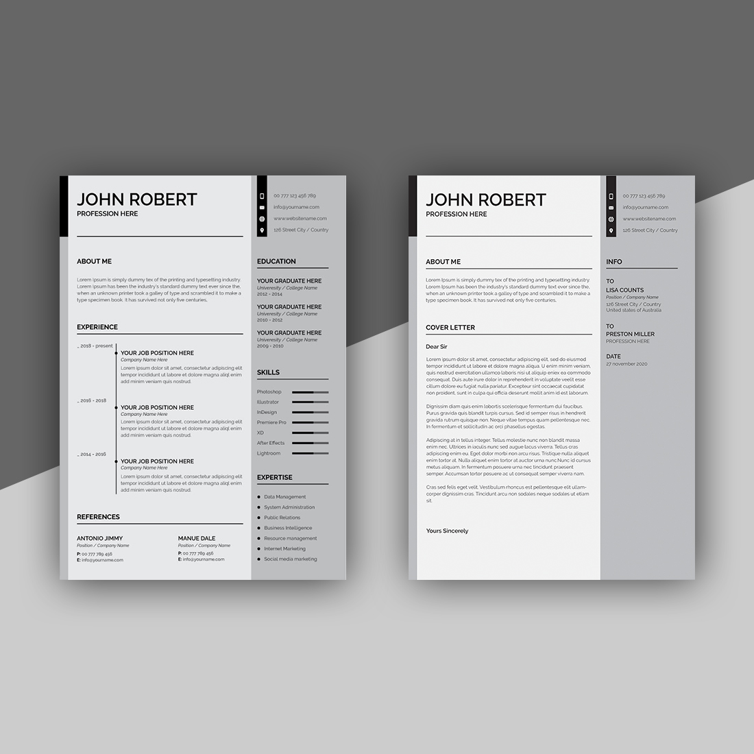 Clean Modern Resume and Cover Letter Layout Vector Template facebook image.