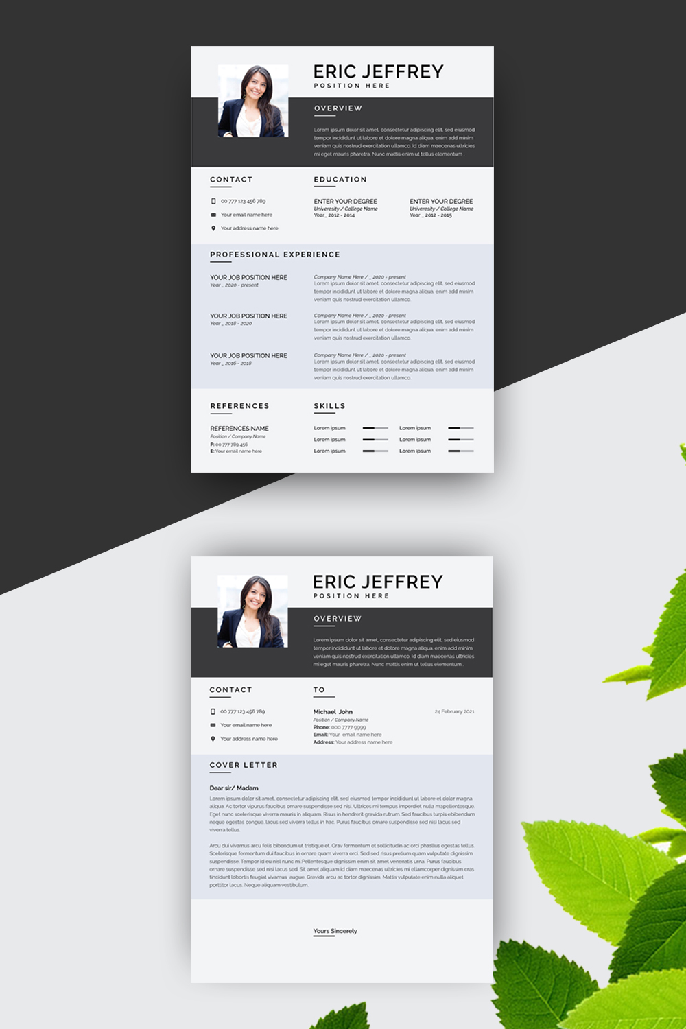 Creative Resume Template And Cover Letter Dark Gray pinterest image.