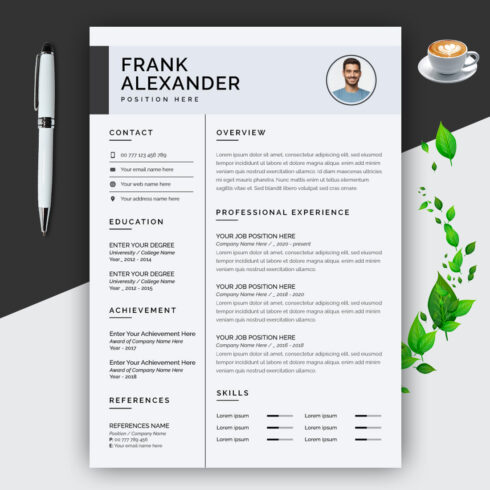 Minimalist Resume Template Vector One Page CV Template main cover.
