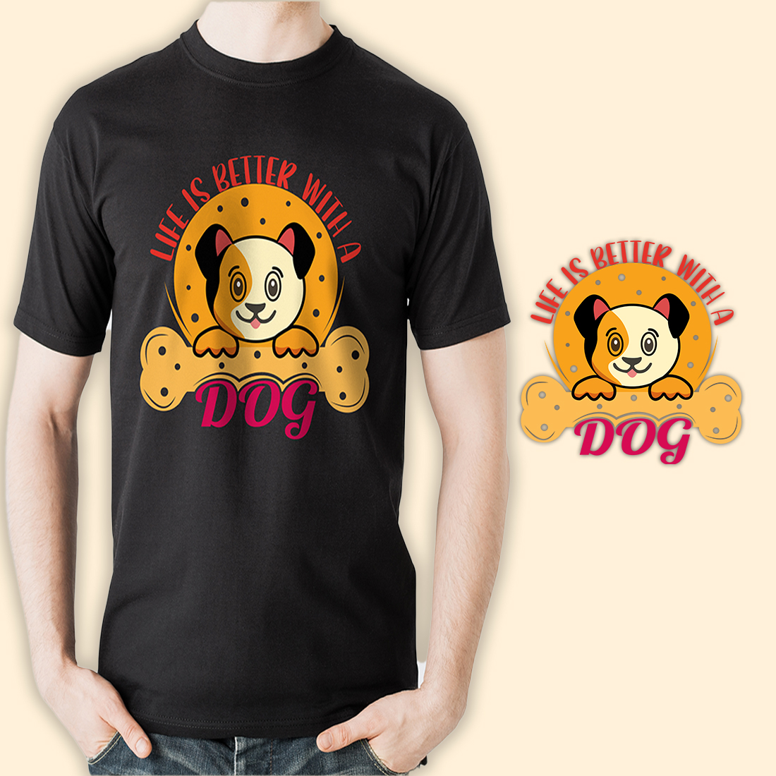 3 Dog T-shirt Design Bundle mockup preview.